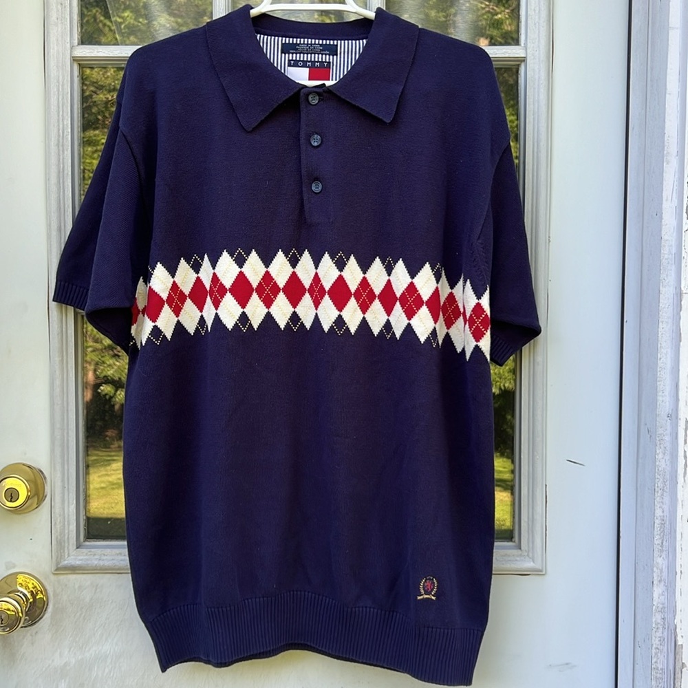NWT Tommy Hilfiger Button Collar Sweater Shirt~short sleeve ~ men’s size Large - Picture 3 of 4